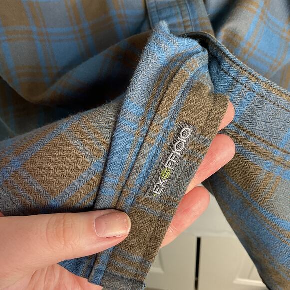 ExOfficio Mens Long Sleeve Blue Plaid Button Up Hidden Pocket Shirt Large - Picture 9 of 15